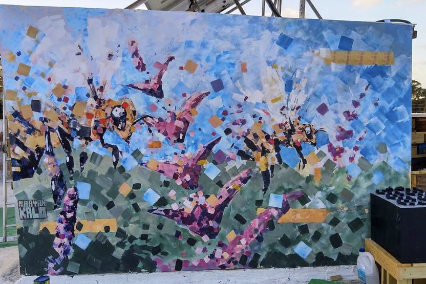 Beeing, Haifa, Rooftop mural, 2021. A project by Maayan Kalo.
