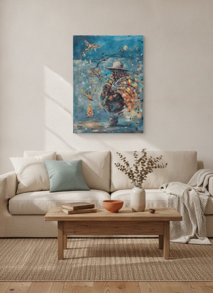 Fire Of Creation, an original painting by Maayan Kalo, shown in a room