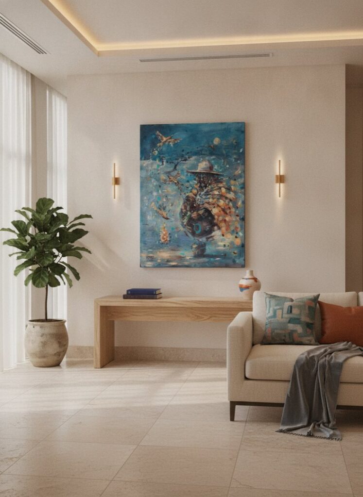 Fire Of Creation, an original painting by Maayan Kalo, shown in a room