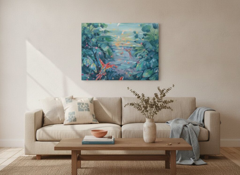 Free Together, an original painting by Maayan Kalo, shown in a room