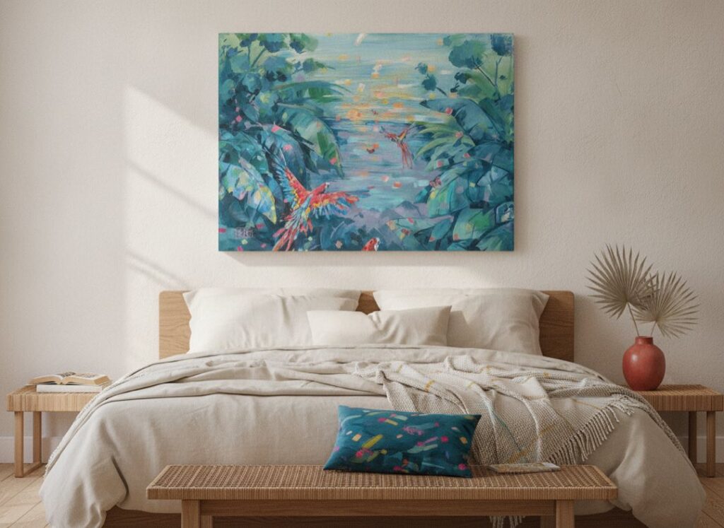 Free Together, an original painting by Maayan Kalo, shown in a room