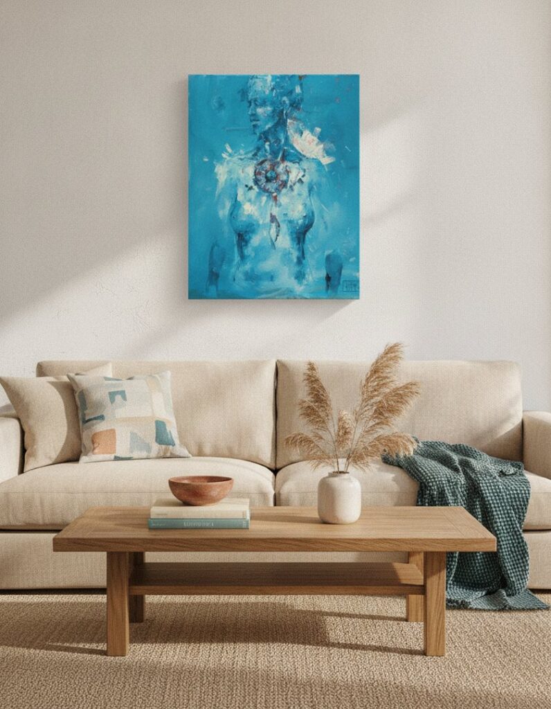 Healing, an original painting by Maayan Kalo, shown in a room