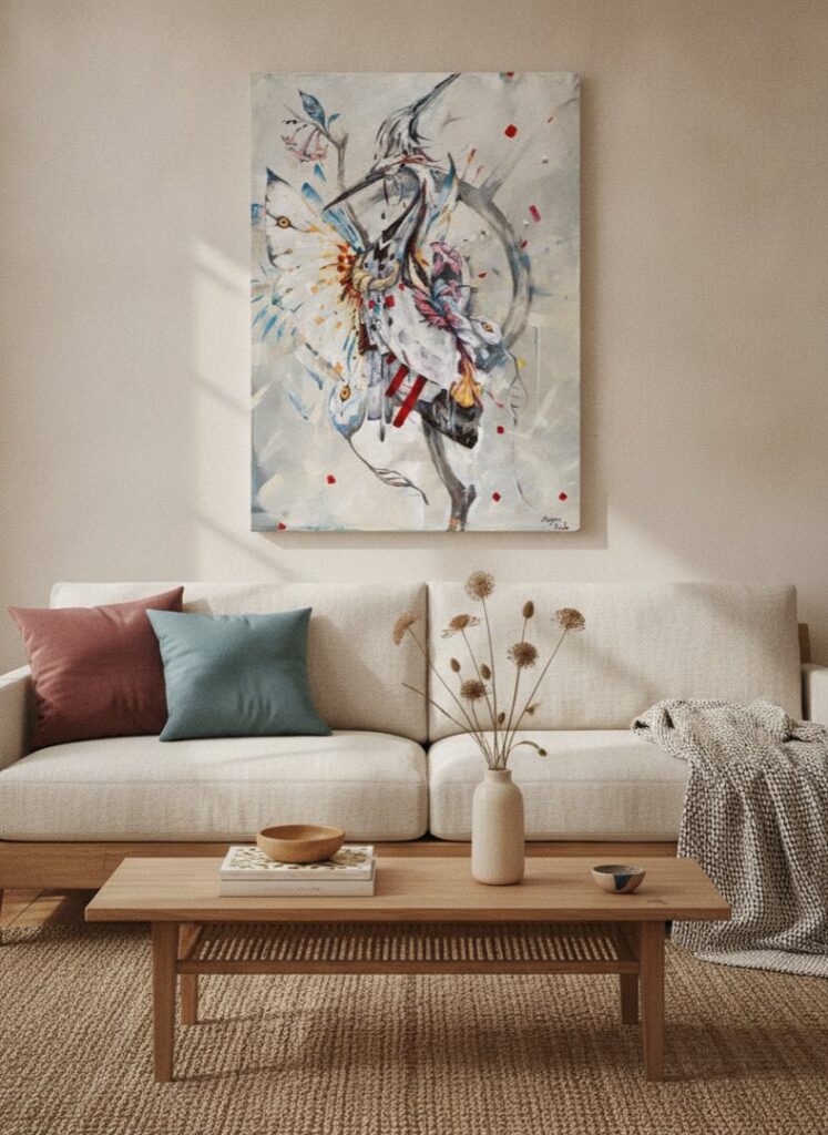 Creation, an original painting by Maayan Kalo, shown in a room