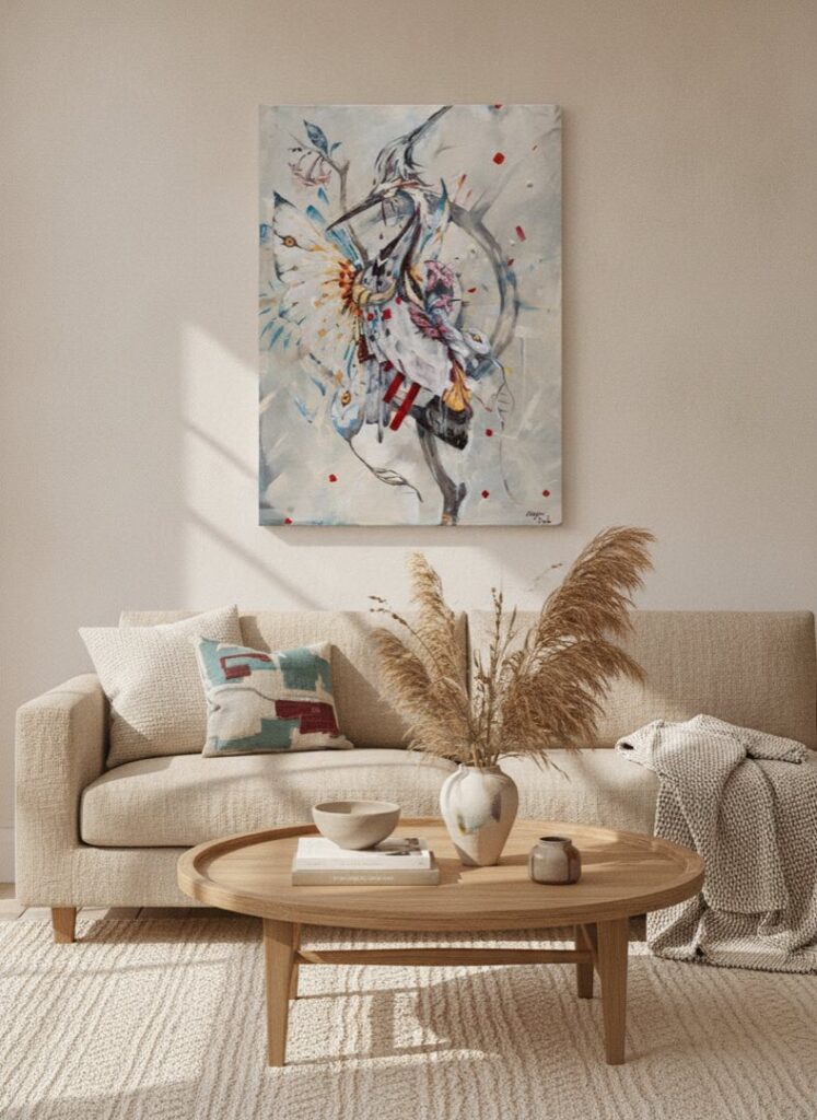 Creation, an original painting by Maayan Kalo, shown in a room