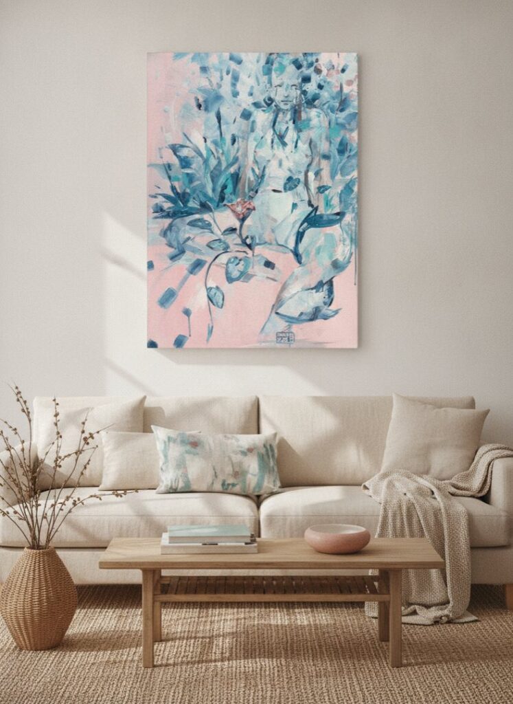 Jasmin, an original painting by Maayan Kalo, shown in a room