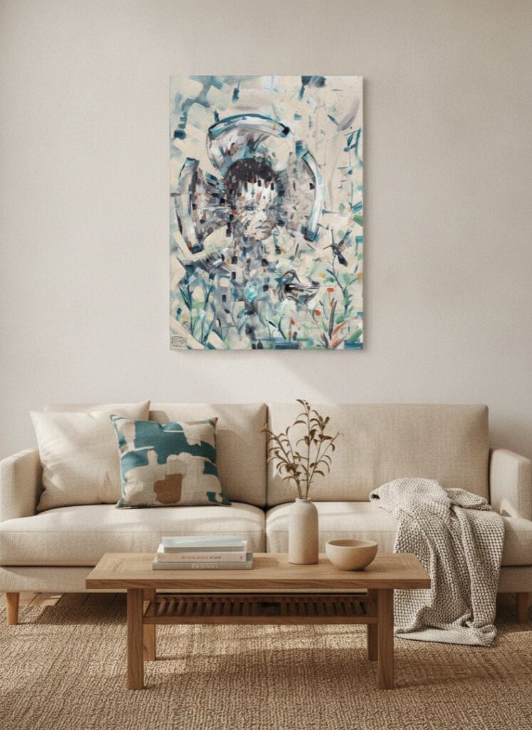 Mirrors, an original painting by Maayan Kalo, shown in a room