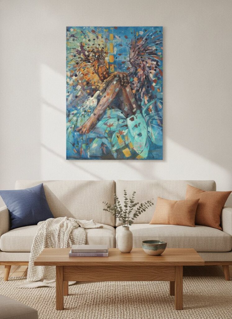 relation, an original painting by Maayan Kalo, shown in a room