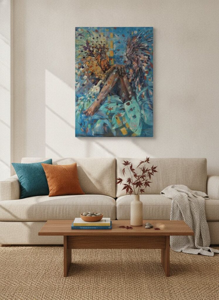 relation, an original painting by Maayan Kalo, shown in a room