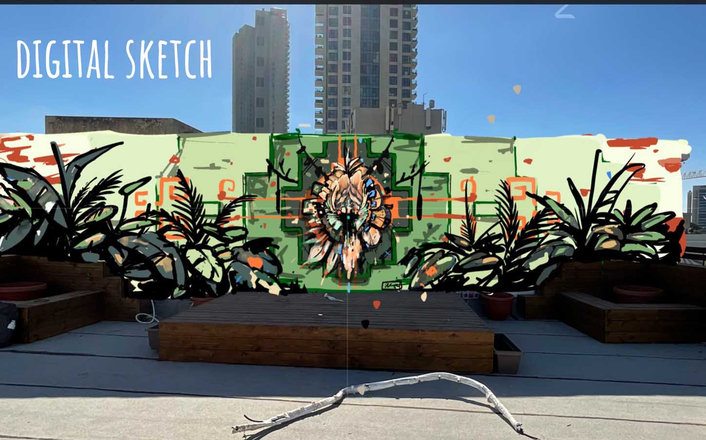 Blossom Up On Earth, Tel Aviv, Rooftop mural, 2022. A project by Maayan Kalo.
