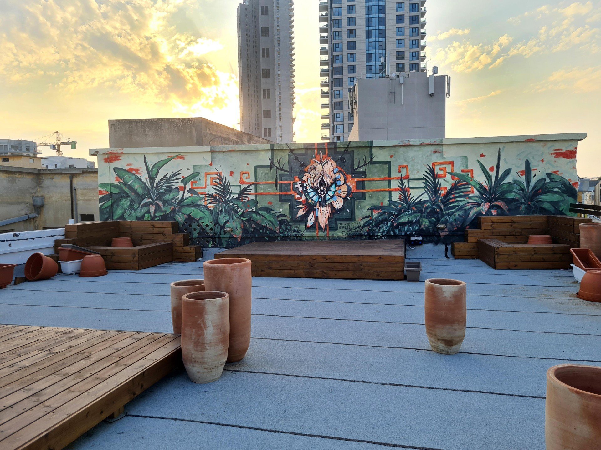 Blossom Up On Earth, Tel Aviv, Rooftop mural, 2022. A project by Maayan Kalo.